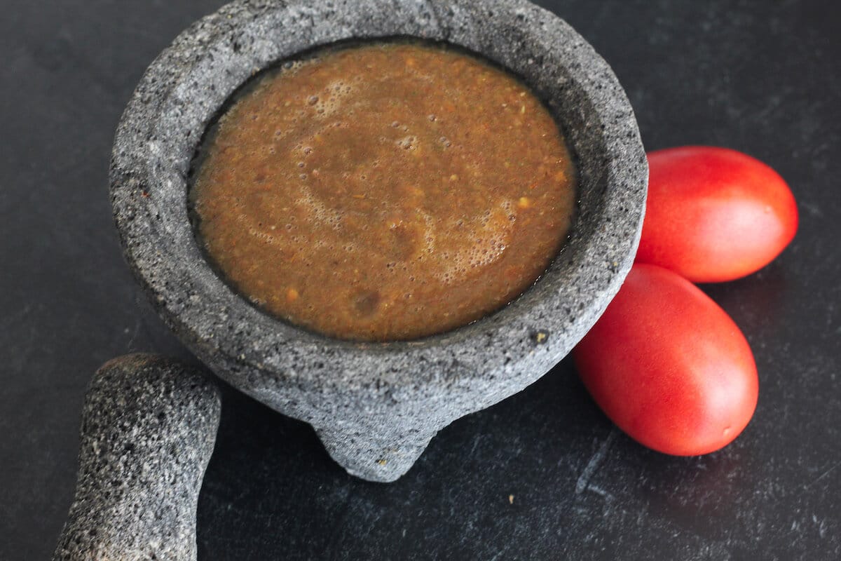 red salsa in a molcajete
