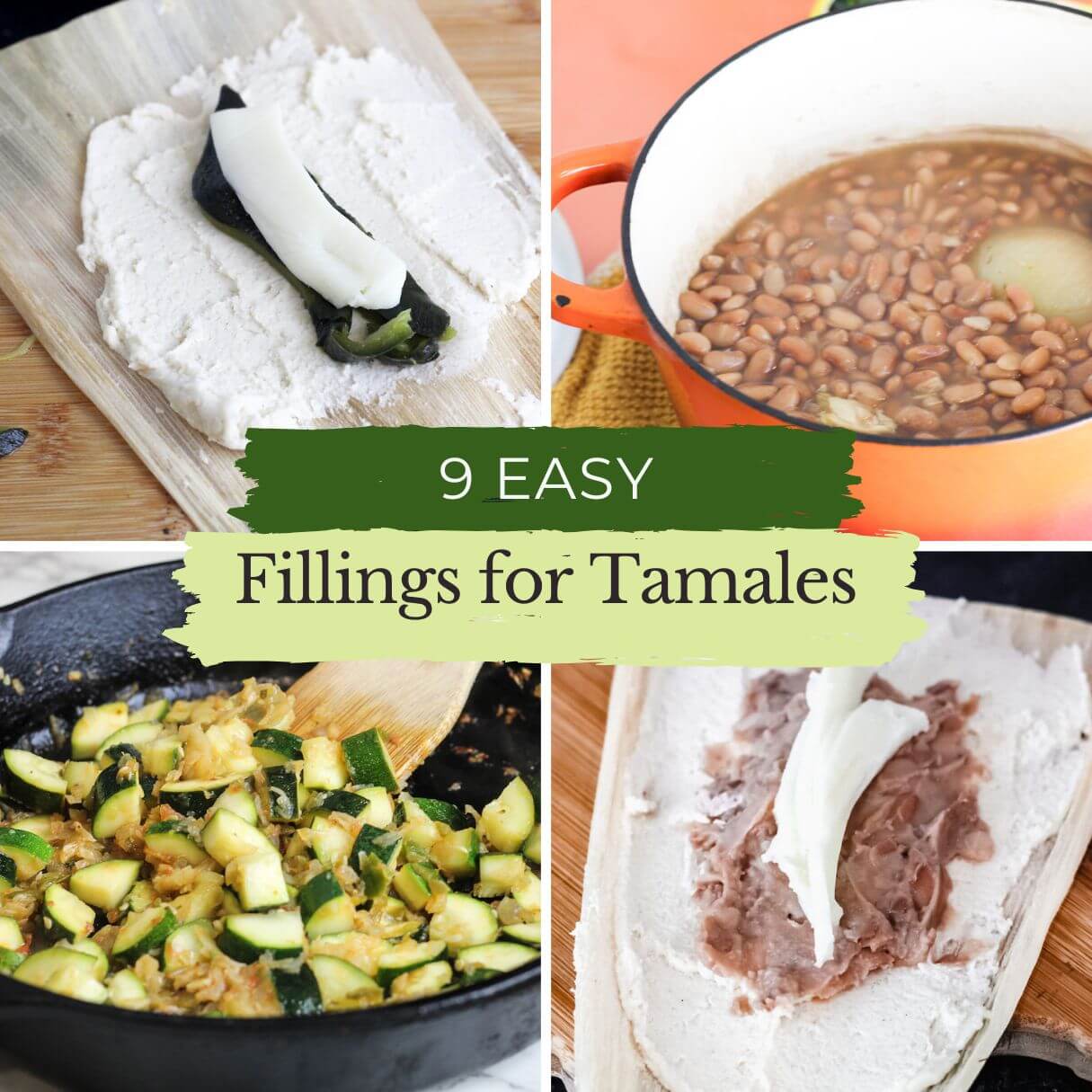 collage of different fillings for tamales